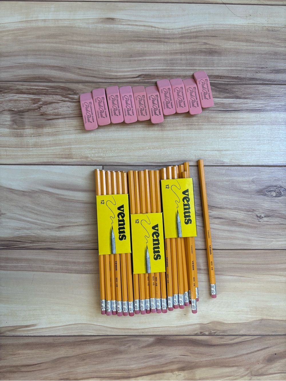 Vintage Eberhard Faber Venus 1600 HB Pencils & Pink Pearl Erasers Lot (Canada)